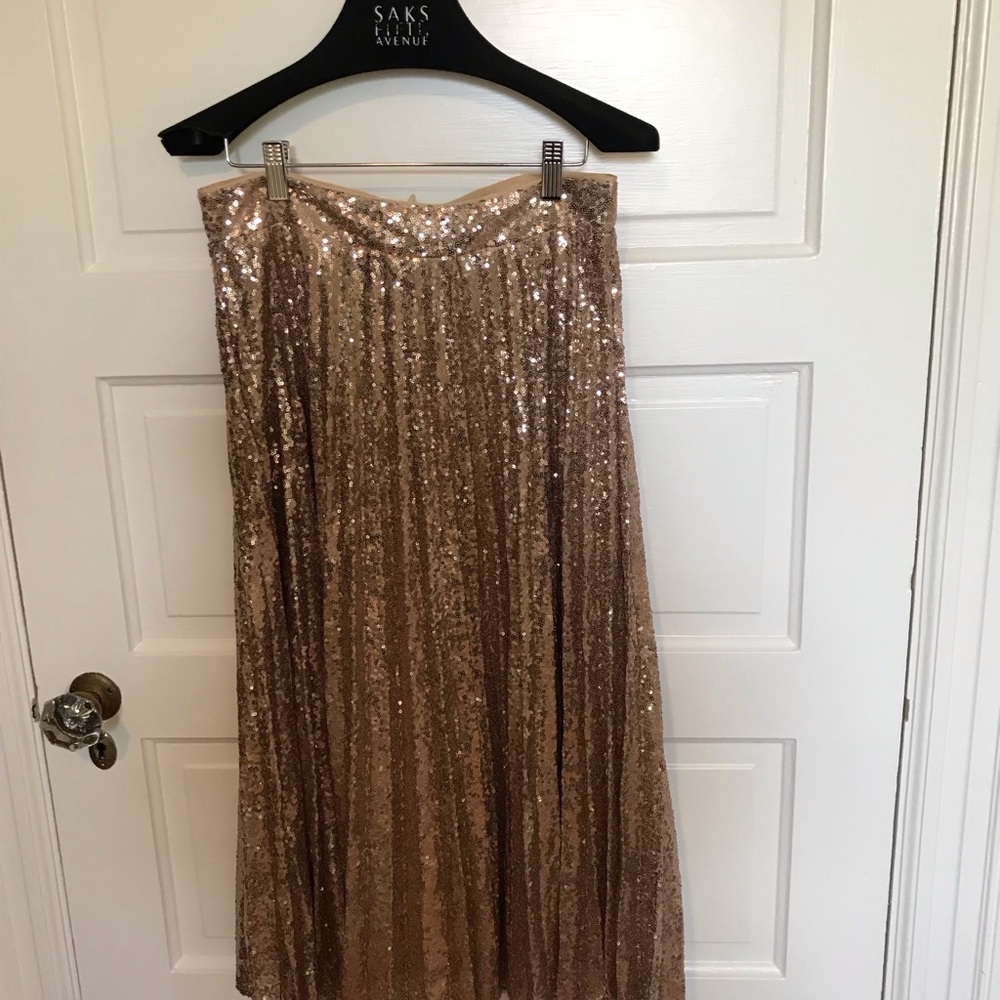 Lulus Womens Gold Sequins Flat Front Knee Length A-Line Skirt Lined Size Large